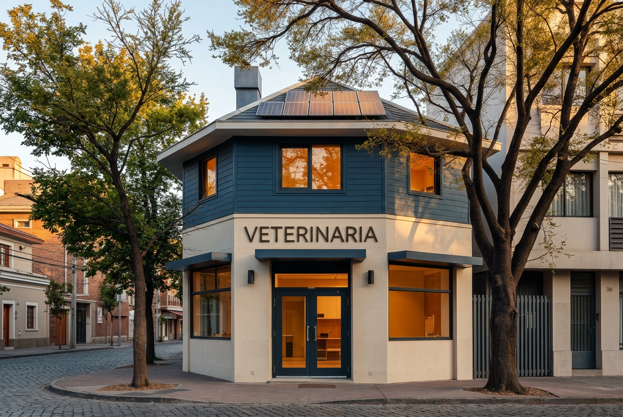 Render de veterinaria en Providencia con paneles solares
